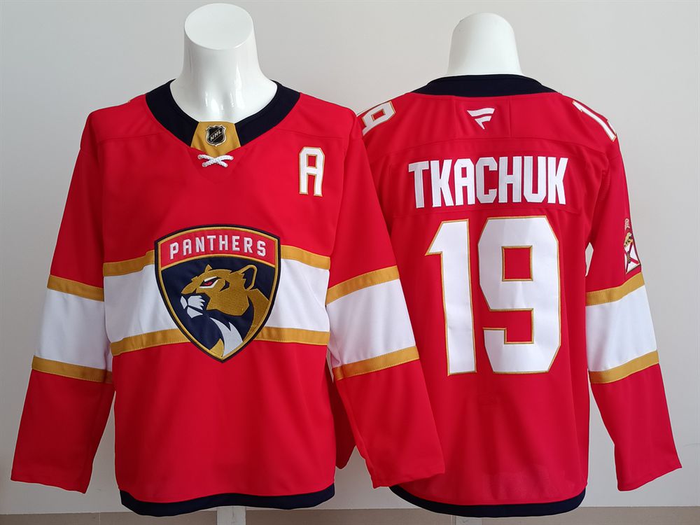 Men 2025 Florida Panthers #19 Tkachuk Red Fanatics Home Premium NHL Jersey style 1